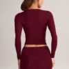 Fustă mini cu talie medie și volane din modal Cali, în culoarea roșu vin Fustă mini cu talie medie și volane din modal Cali, în culoarea roșu vin