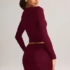 Fustă mini cu talie medie și volane din modal Cali, în culoarea roșu vin Fustă mini cu talie medie și volane din modal Cali, în culoarea roșu vin