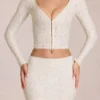 Cardigan decoltat din dantelă Odelia, de culoare ivoriu Cardigan decoltat din dantelă Odelia, de culoare ivoriu