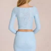 Cardigan Odelia din dantelă cu decolteu adânc, în albastru pudră Cardigan Odelia din dantelă cu decolteu adânc, în albastru pudră