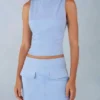 Fustă mini din imitație de piele de căprioară Alvara, cu talie medie, în albastru deschis Fustă mini din imitație de piele de căprioară Alvara, cu talie medie, în albastru deschis