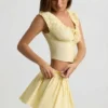 Fustă mini din poplin de bumbac cu volane Maira, galben lămâie Fustă mini din poplin de bumbac cu volane Maira, galben lămâie