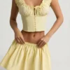 Fustă mini din poplin de bumbac cu volane Maira, galben lămâie Fustă mini din poplin de bumbac cu volane Maira, galben lămâie