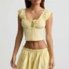 Fustă mini din poplin de bumbac cu volane Maira, galben lămâie Fustă mini din poplin de bumbac cu volane Maira, galben lămâie