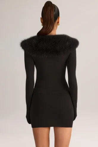 Fustă mini din tricot cu talie medie Tova, negru