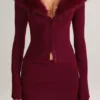 Fustă mini din tricot Tova, cu talie medie, în culoarea vinului Fustă mini din tricot Tova, cu talie medie, în culoarea vinului
