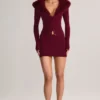 Fustă mini din tricot Tova, cu talie medie, în culoarea vinului Fustă mini din tricot Tova, cu talie medie, în culoarea vinului