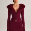 Fustă mini din tricot Tova, cu talie medie, în culoarea vinului Fustă mini din tricot Tova, cu talie medie, în culoarea vinului
