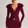 Fustă mini din tricot Tova, cu talie medie, în culoarea vinului Fustă mini din tricot Tova, cu talie medie, în culoarea vinului