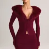 Fustă mini din tricot Tova, cu talie medie, în culoarea vinului Fustă mini din tricot Tova, cu talie medie, în culoarea vinului