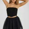 Fustă mini din tul cu talie înaltă Cosima, negru
