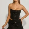 Fustă mini drapată cu decorațiuni Sybil, talie medie, negru Fustă mini drapată cu decorațiuni Sybil, talie medie, negru