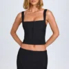Fustă mini Issa cu talie joasă și croi curbat, în culoarea negru Fustă mini Issa cu talie joasă și croi curbat, în culoarea negru
