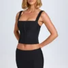 Fustă mini Issa cu talie joasă și croi curbat, în culoarea negru Fustă mini Issa cu talie joasă și croi curbat, în culoarea negru