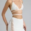 Fustă mini Joni cu talie medie și ornamente, în culoarea Ivory Fustă mini Joni cu talie medie și ornamente, în culoarea Ivory