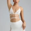 Fustă mini Joni cu talie medie și ornamente, în culoarea Ivory Fustă mini Joni cu talie medie și ornamente, în culoarea Ivory