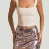 Fustă mini Lunara cu paiete, argintie Fustă mini Lunara cu paiete, argintie