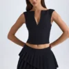 Fustă mini plisată cu straturi și talie joasă Nada, negru Fustă mini plisată cu straturi și talie joasă Nada, negru