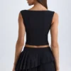 Fustă mini plisată cu straturi și talie joasă Nada, negru Fustă mini plisată cu straturi și talie joasă Nada, negru