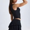 Fustă mini plisată cu straturi și talie joasă Nada, negru Fustă mini plisată cu straturi și talie joasă Nada, negru
