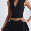 Fustă mini plisată cu straturi și talie joasă Nada, negru Fustă mini plisată cu straturi și talie joasă Nada, negru