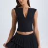 Fustă mini plisată cu straturi și talie joasă Nada, negru Fustă mini plisată cu straturi și talie joasă Nada, negru