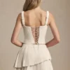 Fustă mini plisată în straturi, cu talie joasă, model Nada, în culoarea Ivory Fustă mini plisată în straturi, cu talie joasă, model Nada, în culoarea Ivory