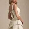 Fustă mini plisată în straturi, cu talie joasă, model Nada, în culoarea Ivory Fustă mini plisată în straturi, cu talie joasă, model Nada, în culoarea Ivory