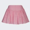 Fustă mini Thia cu detalii cu fundițe și broderie englezească, în roz pal