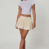 Fustă mini Thia cu detaliu fundă, din broderie englezească, în culoarea ivoriu