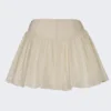 Fustă mini Thia cu detaliu fundă, din broderie englezească, în culoarea ivoriu