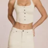 Fustă-pantalon din denim Virella cu talie joasă, culoare ivoriu Fustă-pantalon din denim Virella cu talie joasă, culoare ivoriu