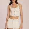 Fustă-pantalon din denim Virella cu talie joasă, culoare ivoriu Fustă-pantalon din denim Virella cu talie joasă, culoare ivoriu
