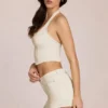 Fustă-pantalon din denim Virella cu talie joasă, culoare ivoriu Fustă-pantalon din denim Virella cu talie joasă, culoare ivoriu