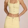 Fustă-pantalon din denim Virella cu talie joasă, în culoarea galben lămâie Fustă-pantalon din denim Virella cu talie joasă, în culoarea galben lămâie