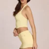Fustă-pantalon din denim Virella cu talie joasă, în culoarea galben lămâie Fustă-pantalon din denim Virella cu talie joasă, în culoarea galben lămâie