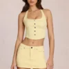 Fustă-pantalon din denim Virella cu talie joasă, în culoarea galben lămâie Fustă-pantalon din denim Virella cu talie joasă, în culoarea galben lămâie