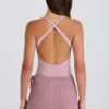 Fustă-pantalon din tricot cu nervuri, cu legătură, în nuanța mov Fustă-pantalon din tricot cu nervuri, cu legătură, în nuanța mov