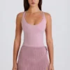 Fustă-pantalon din tricot cu nervuri, cu legătură, în nuanța mov Fustă-pantalon din tricot cu nervuri, cu legătură, în nuanța mov