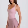 Fustă-pantalon din tricot cu nervuri, cu legătură, în nuanța mov Fustă-pantalon din tricot cu nervuri, cu legătură, în nuanța mov