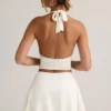 Fustă-pantalon mini cu talie joasă și volane Keoni Modal, albă Fustă-pantalon mini cu talie joasă și volane Keoni Modal, albă