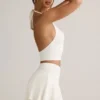 Fustă-pantalon mini cu talie joasă și volane Keoni Modal, albă Fustă-pantalon mini cu talie joasă și volane Keoni Modal, albă