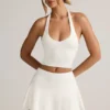 Fustă-pantalon mini cu talie joasă și volane Keoni Modal, albă Fustă-pantalon mini cu talie joasă și volane Keoni Modal, albă