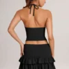 Fustă-pantalon mini cu volane Azaria Modal, talie medie, negru Fustă-pantalon mini cu volane Azaria Modal, talie medie, negru