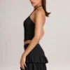 Fustă-pantalon mini cu volane Azaria Modal, talie medie, negru Fustă-pantalon mini cu volane Azaria Modal, talie medie, negru