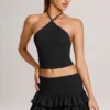 Fustă-pantalon mini cu volane Azaria Modal, talie medie, negru Fustă-pantalon mini cu volane Azaria Modal, talie medie, negru