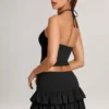 Fustă-pantalon mini cu volane Azaria Modal, talie medie, negru Fustă-pantalon mini cu volane Azaria Modal, talie medie, negru