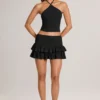 Fustă-pantalon mini cu volane Azaria Modal, talie medie, negru Fustă-pantalon mini cu volane Azaria Modal, talie medie, negru