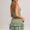 Fustă-pantalon mini cu volane din modal Azaria, de culoare verde salvie Fustă-pantalon mini cu volane din modal Azaria, de culoare verde salvie
