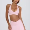 Fustă-pantalon mini din jersey periat cu design încrucișat, în nuanța Pale Pink Marl Fustă-pantalon mini din jersey periat cu design încrucișat, în nuanța Pale Pink Marl